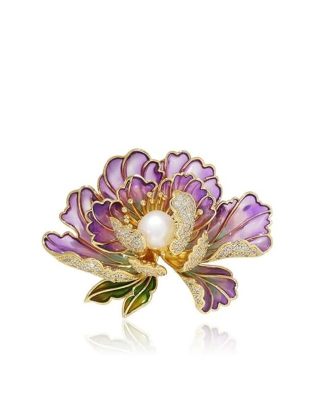 Dainty Flower Brooch Pins for Women Graceful Cubic Zircon Peony Pearl Enamel